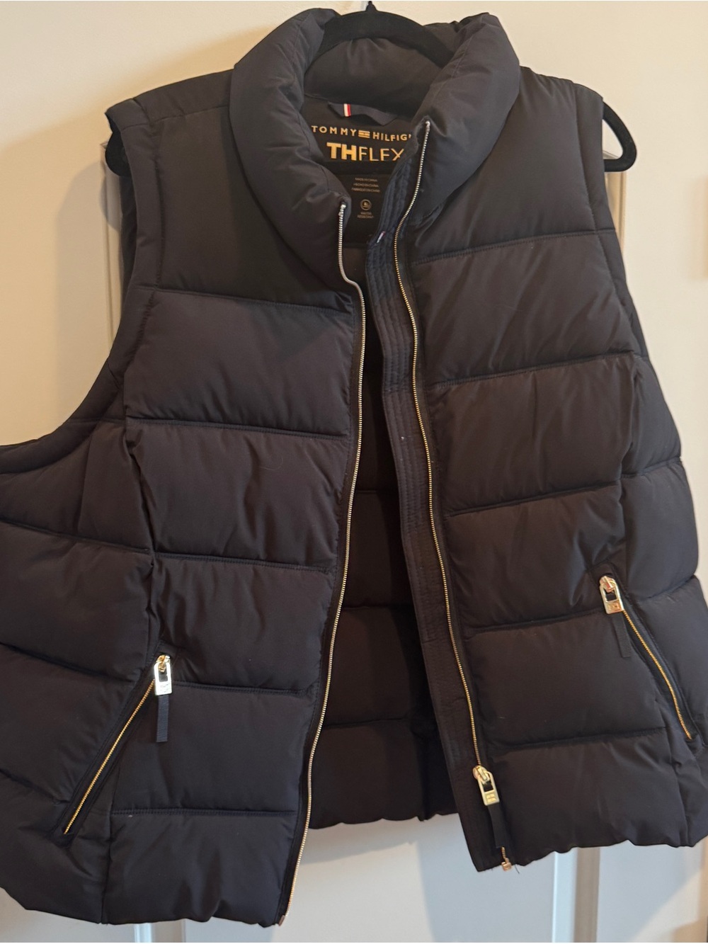 Tommy Hilfiger Navy Puffer Vest with Gold Zippers
